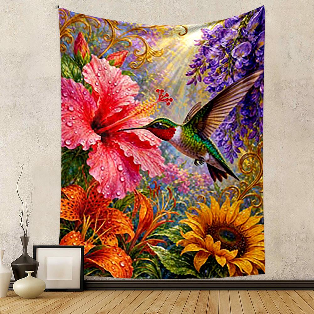 Colorful Hummingbird and Floral Design Patterned tapestry for bedroom and living room home decor