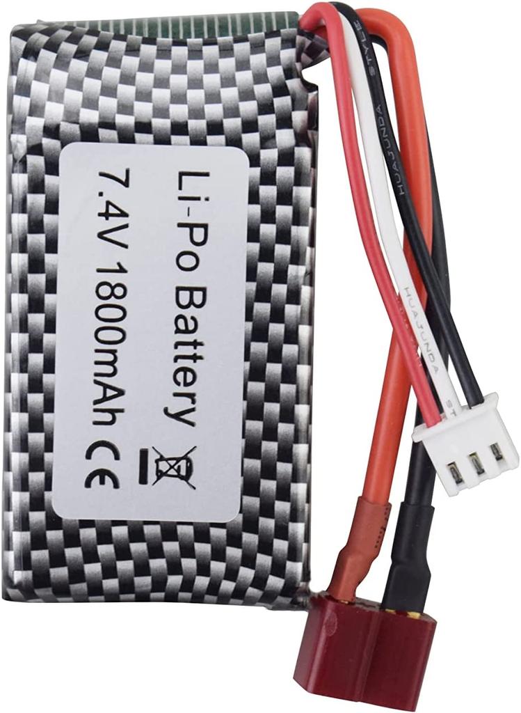7.4V 1800mAh Lithium Battery with T-Plug | Compatible with WLTOYS A959-B A969-B A979-B K929-B 144001 | Extended Runtime for RC Off-Road