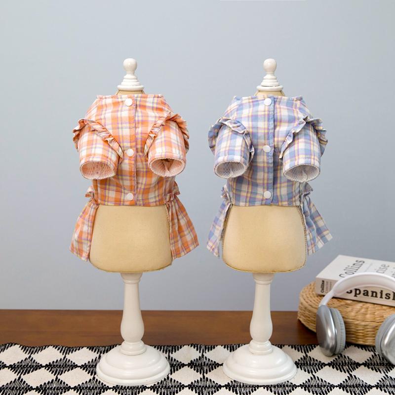 Летний костюм для собак в клетку с бантом для кошек и собак