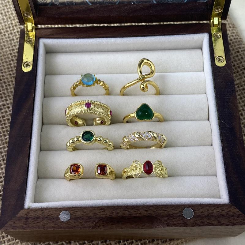 Unique Geometric Design Copper Ring For Women With Adjustable Fit And Colorful Zircon Stones