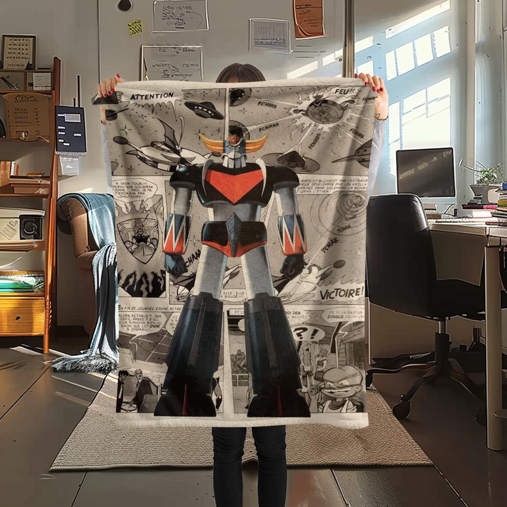 1Pc Grendizer Goldorak Print Flannel Blanket, High quality Comfortable for All Seasons, Home Decor, Warmth and Comfort, Perfect for Christmas Gifts 51