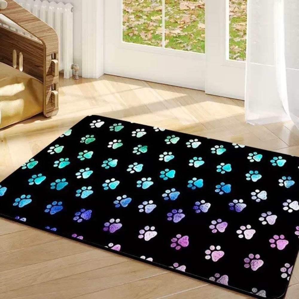 Quick Drying Paw Print Doormat Dirt Resistant Pet Feeding Mat Non-Slip Floor Mat Pet Corner
