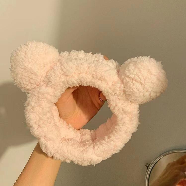 Очаровательная плюшевая повязка на голову с кроличьими ушками-сердечками для умывания лица - Милый мультяшный аксессуар для волос