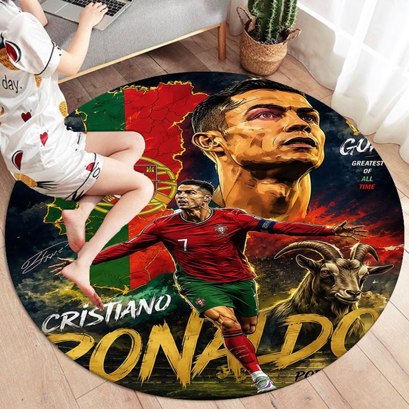 Cristiano Ronaldo Round Area Rug,Carpet Rug for Living Room Bedroom Sofa Playroom Decor,Non-slip Floor Mat