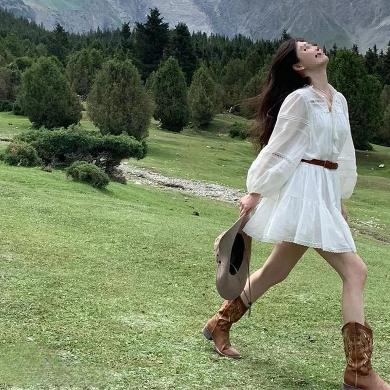 Ботинки Martin ковбойские рыцарские сапоги летние He Sui вестерн юбка новая тот же стиль с вышивкой универсальная мода повседневная