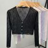 Black Ice Silk Sunscreen Cardigan Summer New Thin Coat Women's Suspender Outer Blouse Shawl Short Top