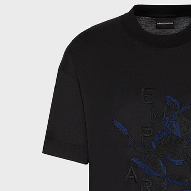 Emporio Armani Мужская футболка с круглым вырезом и короткими рукавами, принт с буквами, коллекция Весна-Лето 2023, черная, 3R1TBC-1JUVZ1-0999