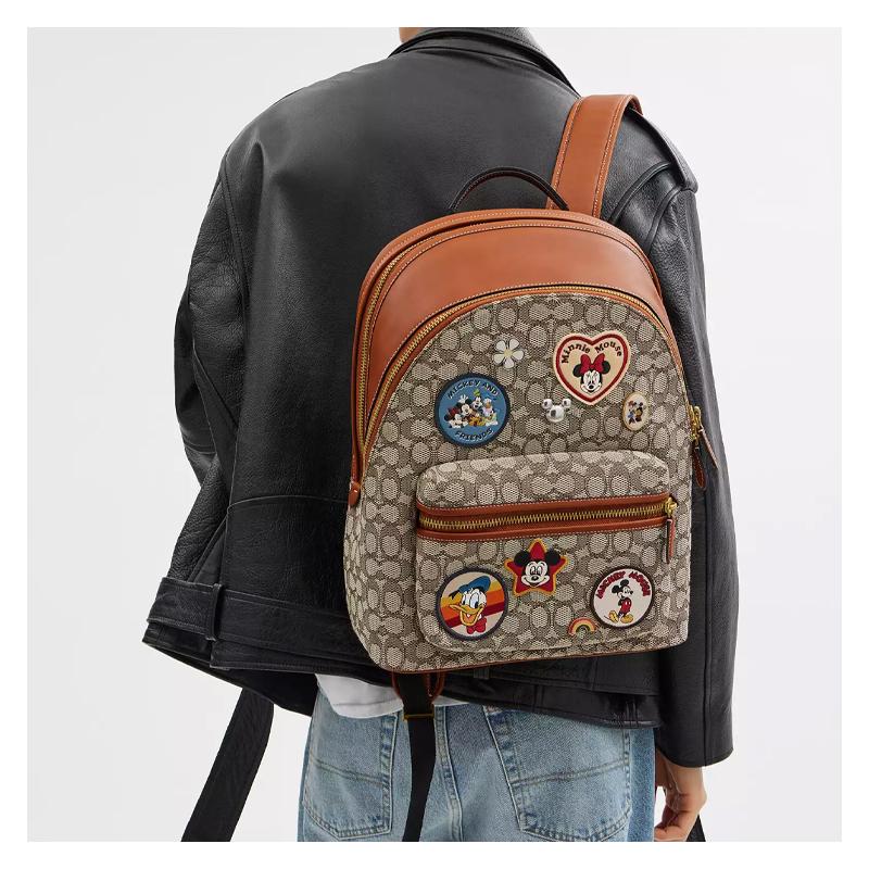 COACH Disney joint model Charter 29 classic presbyopic zipper closure fabric and leather backpack large size men's cocoa jacquard