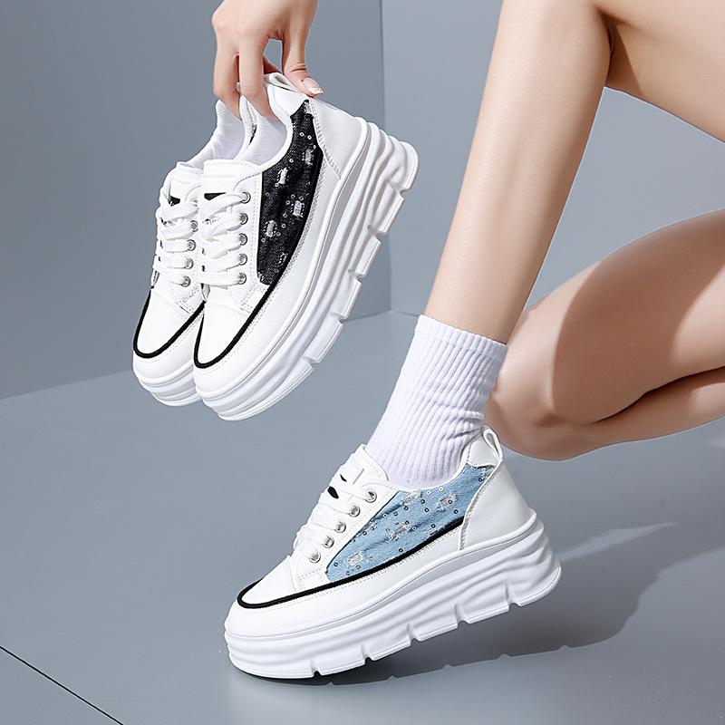 Повседневная обувь для ходьбы для женщин. Удобные кроссовки из искусственной кожи со шнуровкой на толстой платформе. Нескользящие теннисные кроссовки. Женские дышащие кроссовки для бега.