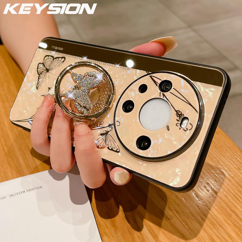 KEYSION Противоударный чехол для Huawei Mate 60 Pro+ 50 40 30 Pro Butterfly Ring Stand Phone Back Cover для Huawei nova 12s 11 10 Pro