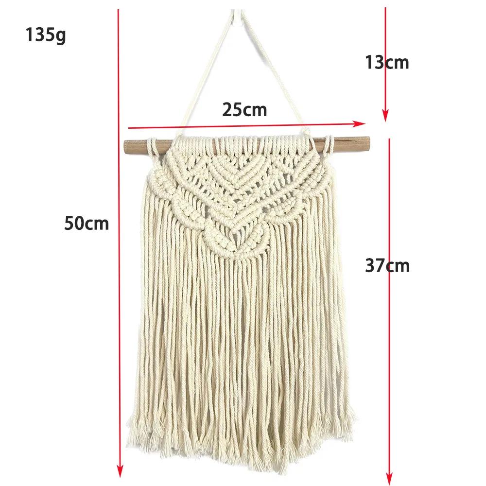 Boho Macrame Wall Hanging Hand Woven Bohemian Style Tassel Cotton Tapestries Beige Wall Decoration for Study Decoration