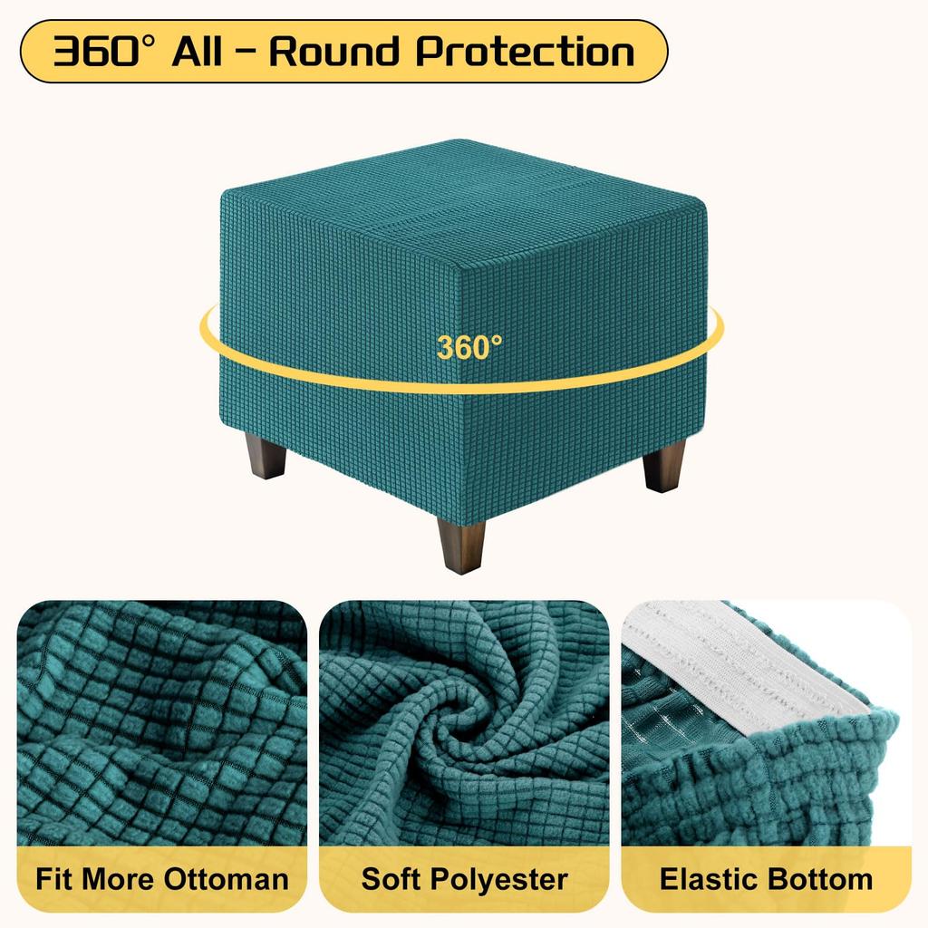 uxcell Square Jacquard Ottoman Slipcover with Elastic Stretch Footrest Stool Cover for Living Room Furniture Protector Medium Bottom, (Cyan, Size)