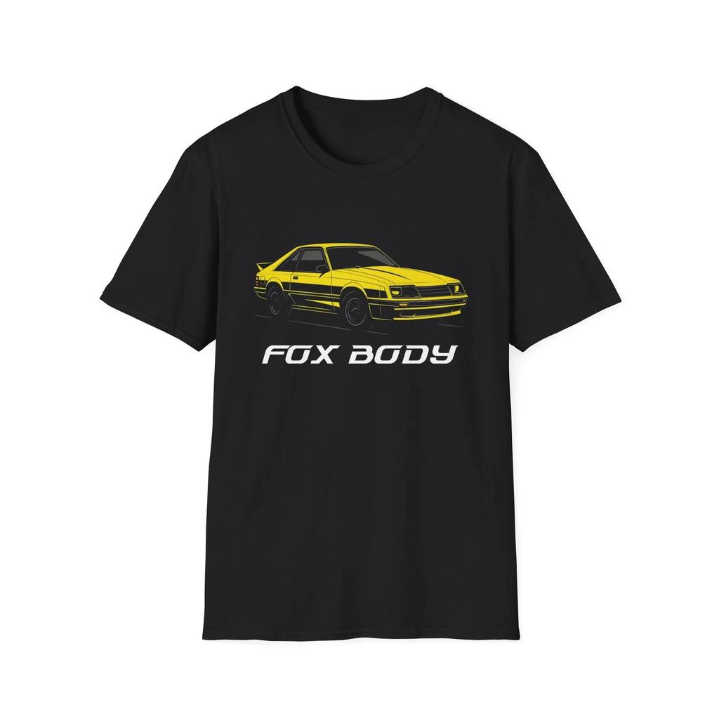 Fox Body Mustang 100% Cotton T-shirt Mens Tees Top Yellow 5.0 GT 80s Muscle Car Tee Classic