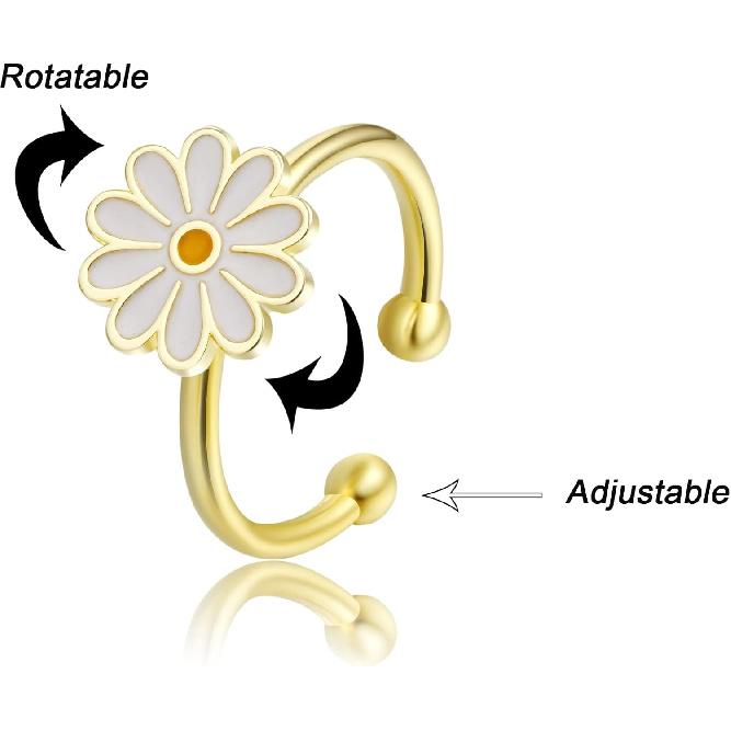 ASCOMY Gold Fidget Spinner Ring for Relieving Stress Anxiety 14K Gold Plated Dainty Adjustable CZ Four Leaf Stackable Rings for Women Every Jewelry