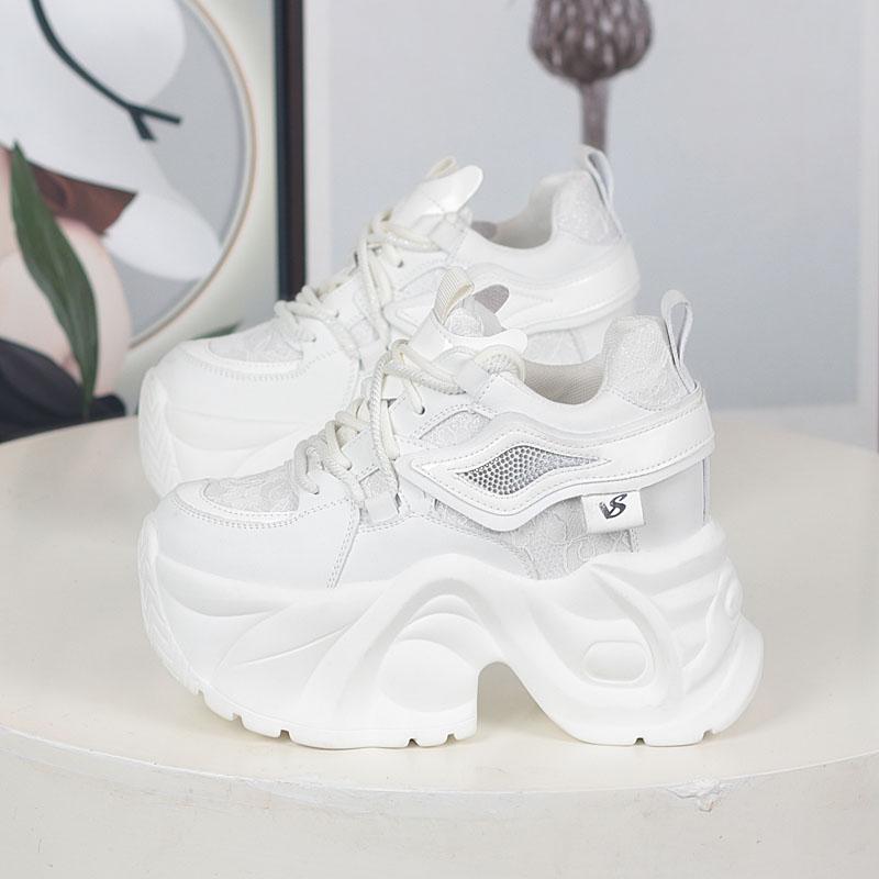 Мода НОВЫЕ Женские Повседневные Кроссовки на Платформе 12 см Высокий Каблук Зимняя Спортивная Кожаная Обувь Блестящие Кроссовки Массивные Ботинки Zapatillas Mujer