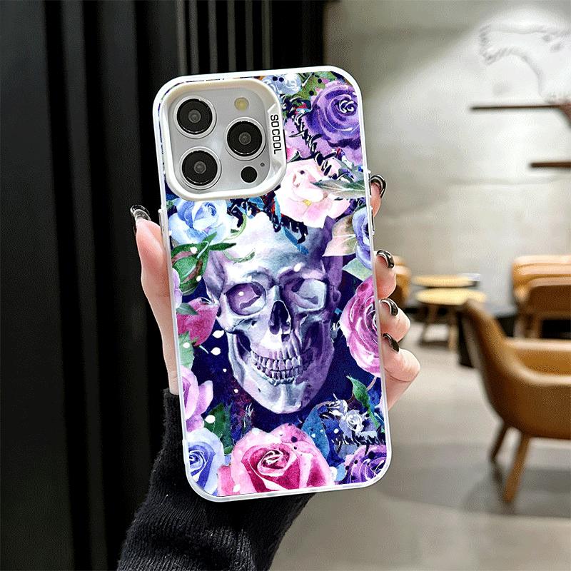 Цветочный Череп Цветок Скелет Мягкий Чехол для Телефона для iPhone 15 16 17 Pro Max 17Air 16E 14 Plus 13 12 Mini Ударопрочный Чехол Задняя Панель