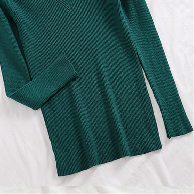 Осенне-зимний кружевной облегающий свитер с V-образным вырезом, женский вязаный универсальный пуловер с длинными рукавами, топ