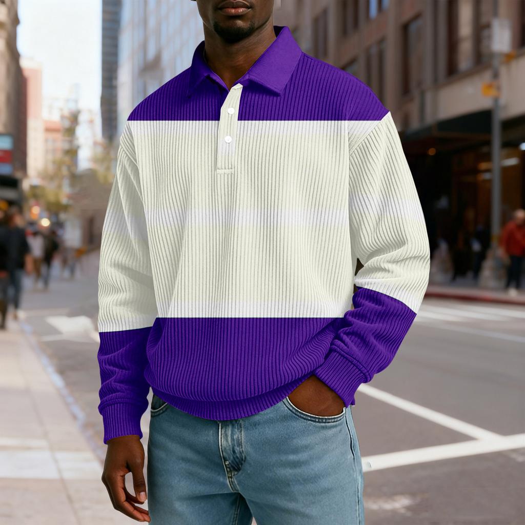 Мужская повседневная рубашка свободного кроя с воротником на пуговицах и длинными рукавами