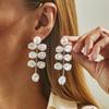 Design Sense High-end Geometric Round Drop Ball Earrings Sweet Style Imitation Pearl Leaf Shape Earrings Women