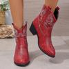 Модные осенние новые грубые каблуки одинарные ботинки женские с острым носком и вышивкой на рукавах противоскользящие износостойкие короткие ботинки