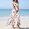 Women's Casual Fashion Print Long Dresses V-Neck Short Sleeve Dresses