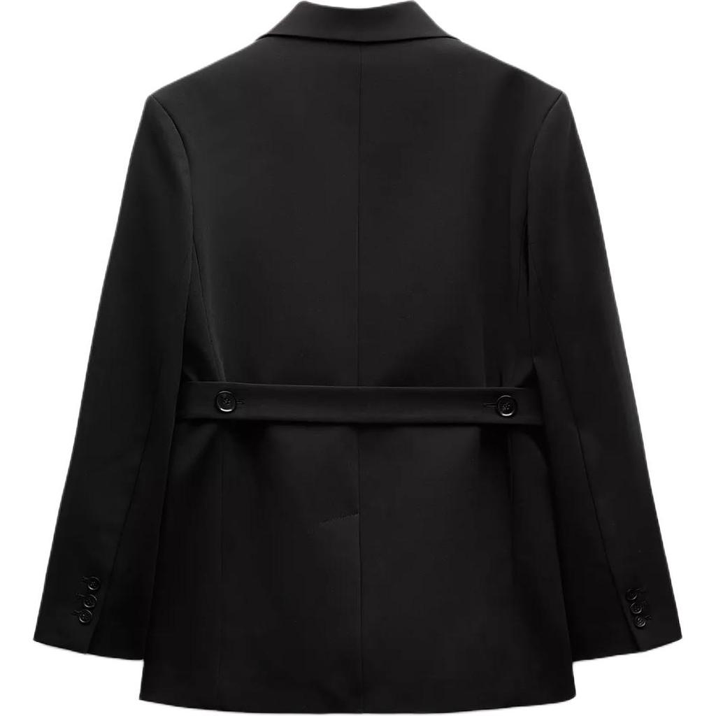 Zara Коллекция Zw Series, однобортный пиджак свободного покроя с поясом, женские пиджаки, черный цвет 3811242-800