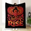 "Fiery Phoenix with Rise Text" Patterned Flannel Blanket Perfect for the Bedroom Living Room, Sofa, or a Little Nap