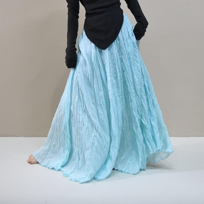 Женские льняные макси-юбки Летние Бохо Однотонные Пляжные Эластичные С высокой талией Плиссированные А-силуэта Легкие Расклешенные Длинные Макси-юбки Эластичная талия Длинная юбка для женщин