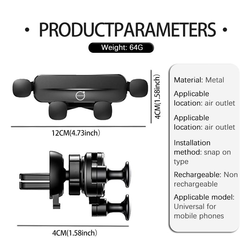 For Volvo Metal Car Air Vent Phone Holder Snap On Universal Mobile Phone Bracket XC90 XC60 C30 S60 C70 XC40 V40 XC70 V70 V60 S80
