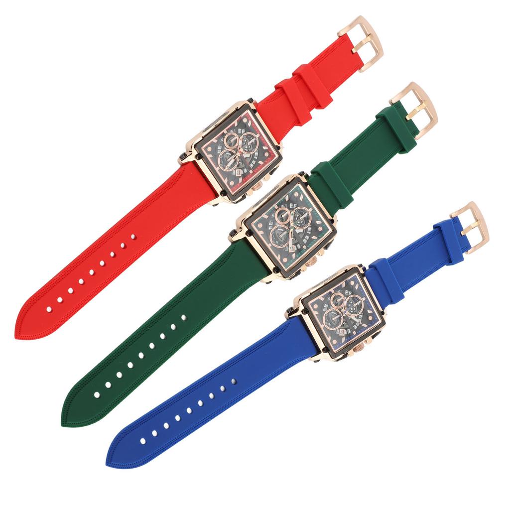 Men Quartz Watch Silicone Strap Water Resistant Luminous Fashion Casual Hollow Men Analog Chronograp