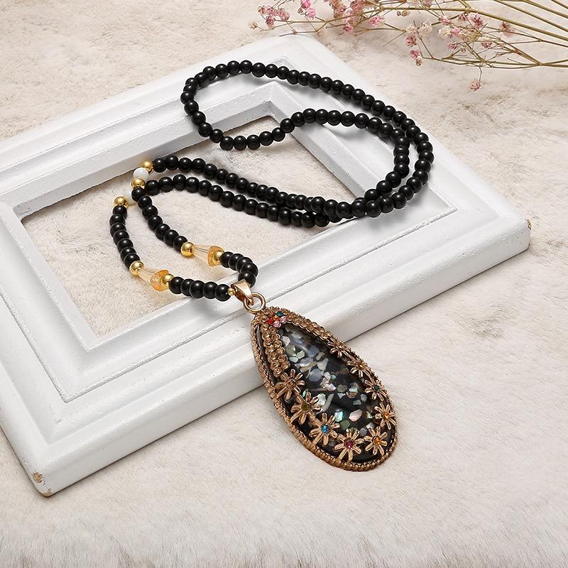 Ожерелье из бисера, длинная винтажная веревка в стиле бохо, ломтик цепи, каменные подвески, богемные этнические женщины