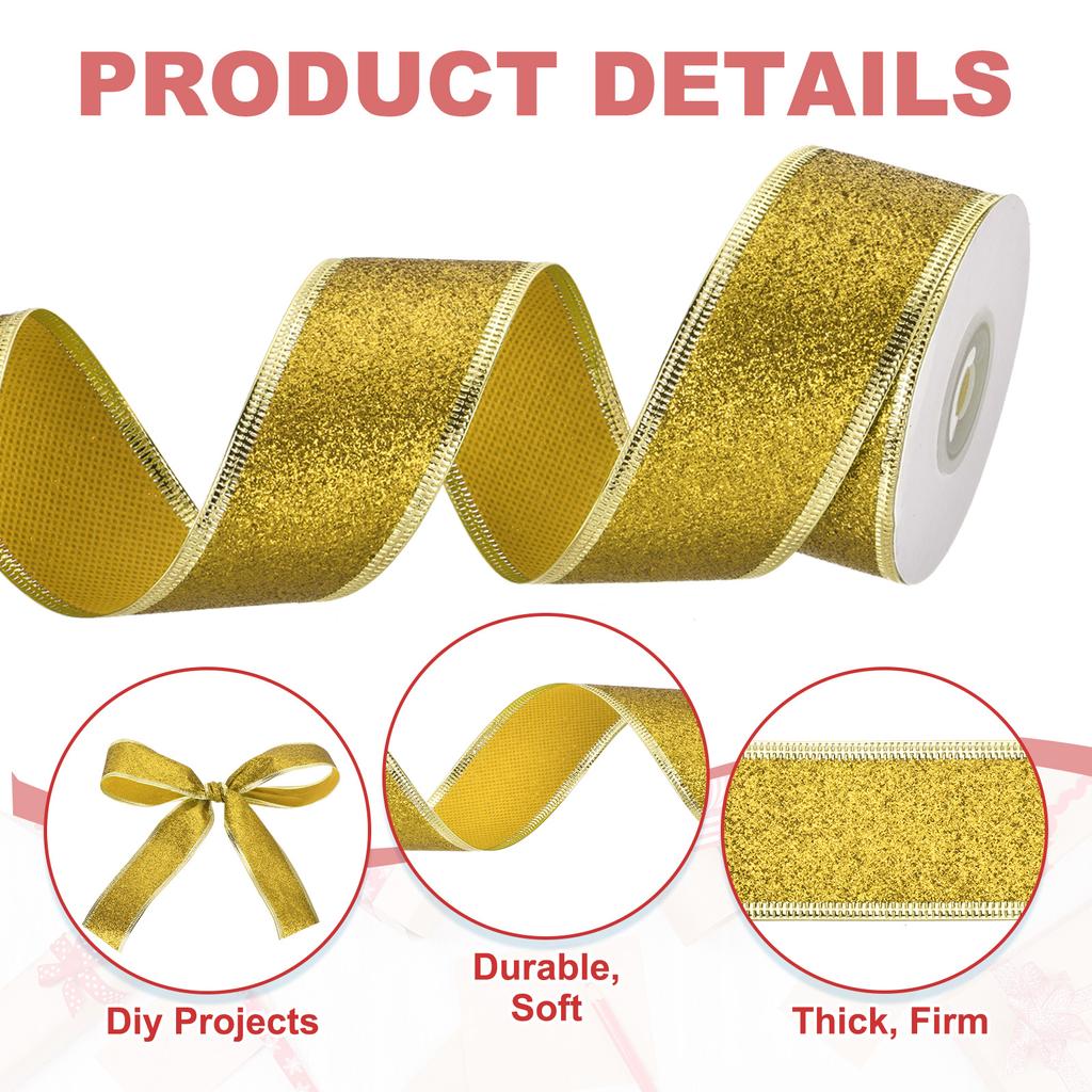 Christmas Ribbon Metallic Wired Gift Wrapping Shine Ribbon Satin for Craft Birthday Wedding Festival Decoration 20 Yards X 1.5"