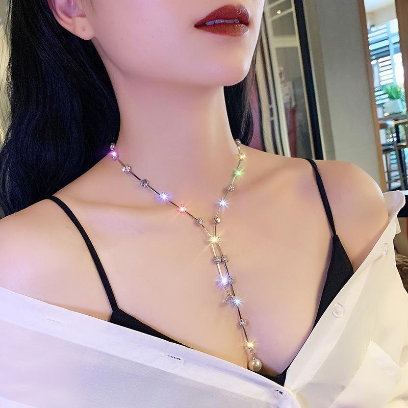 Low Cut Sexy Rhinestone Choker Collar Long Necklace Personalized Neckband Neck Jewelry Short Collarbone Chain
