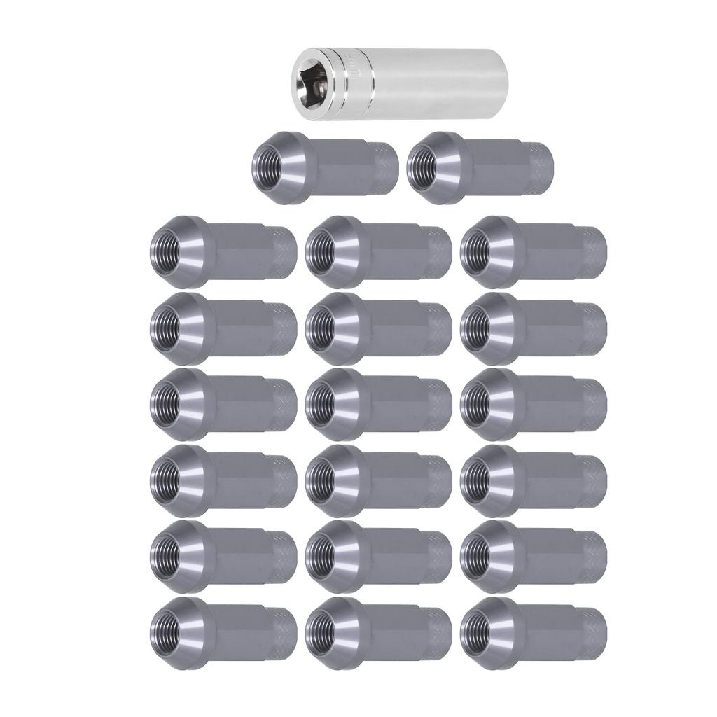 20 шт. Колесные гайки M14x1.5 резьба высота 2 дюйма алюминий 7075 T6 сквозное отверстие стопорные гайки титанового цвета