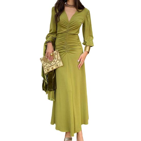 Женское вечернее платье бодикон с драпировкой, повседневное платье макси с длинным рукавом и V-образным вырезом для выпускного вечера, коктейльной вечеринки, формальное платье-русалка