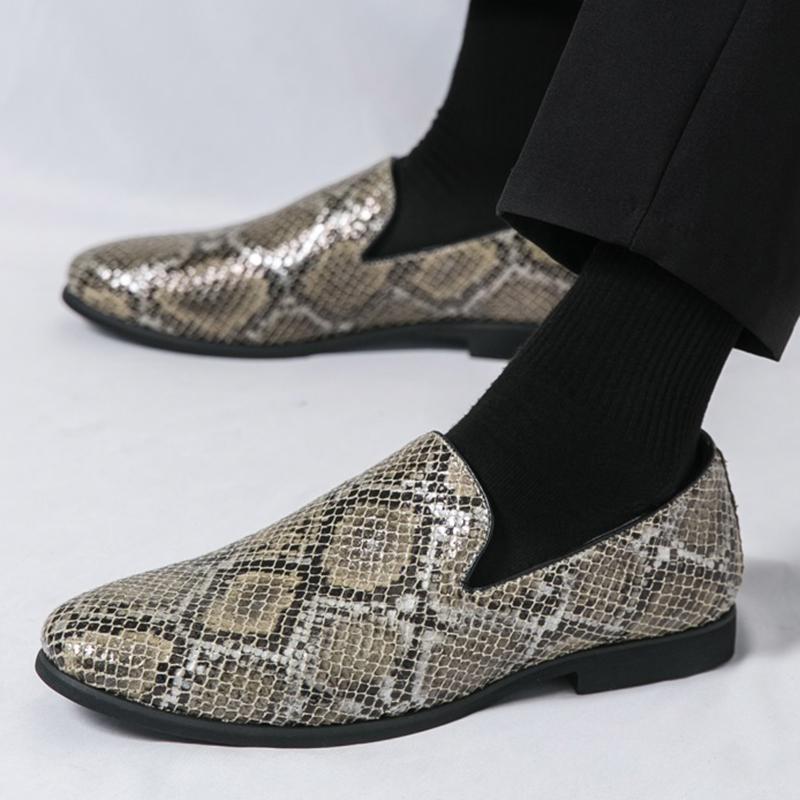 Luxury Designer New Men's Pointed Snakeskin Pattern Casual Shoes Male Formal Wedding Dress Homecoming Footwear Zapatos Hombre