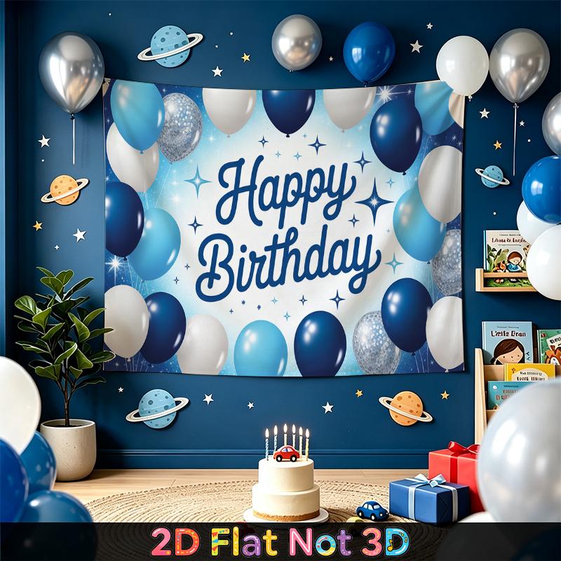 Party Backdrop Happy Birthday Birthday Blue Silver Photo Booth Background Front Door Decor