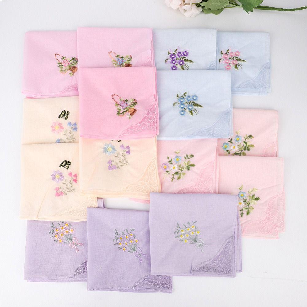 Soft Embroidered Floral Cloth Reusable Hankies Fabrics Elegant Lace Flower Hanky  For Women