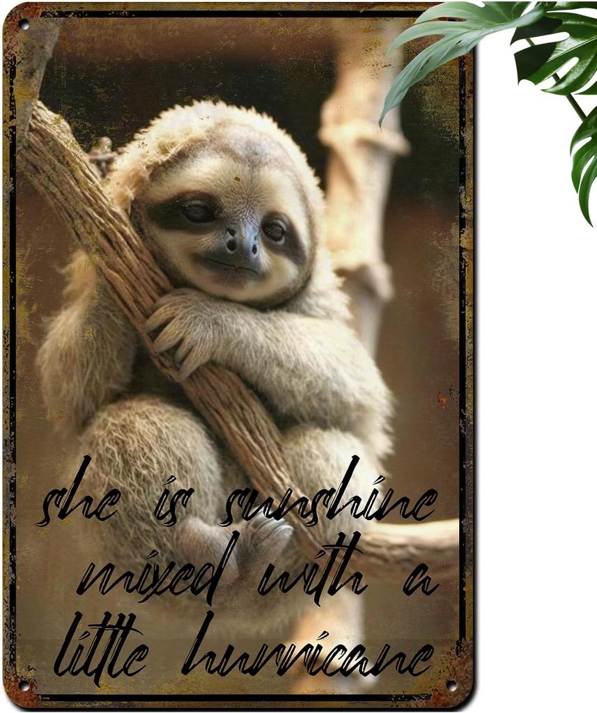 CEQOLI Funny Sloth Vintage Tin SignFunny Animals Wall Decor for Home Cafes Office Store Pubs Club Sign Gift Plaque Tin Sign
