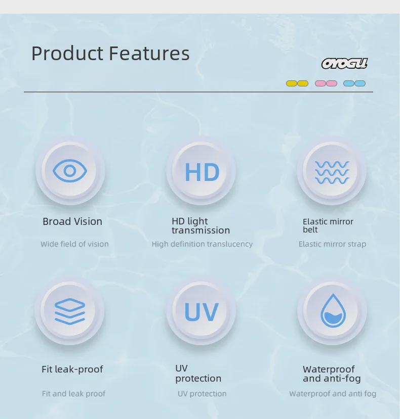 Детские водонепроницаемые и противотуманные плавательные очки с большой оправой - очки для плавания с высокой прозрачностью