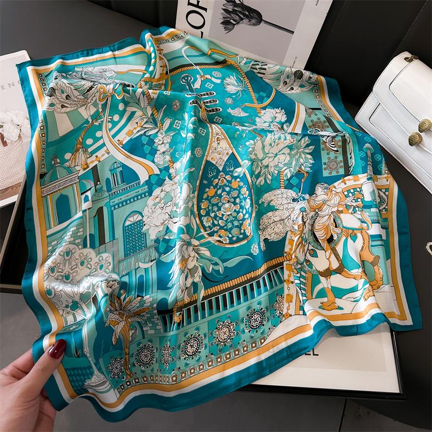 Шелковый шарф Guofeng, квадратный шарф с пейзажными чернилами, 70 см, имитация шелкового шарфа, тысячи миль рек и гор, шелковый шарф для женщин