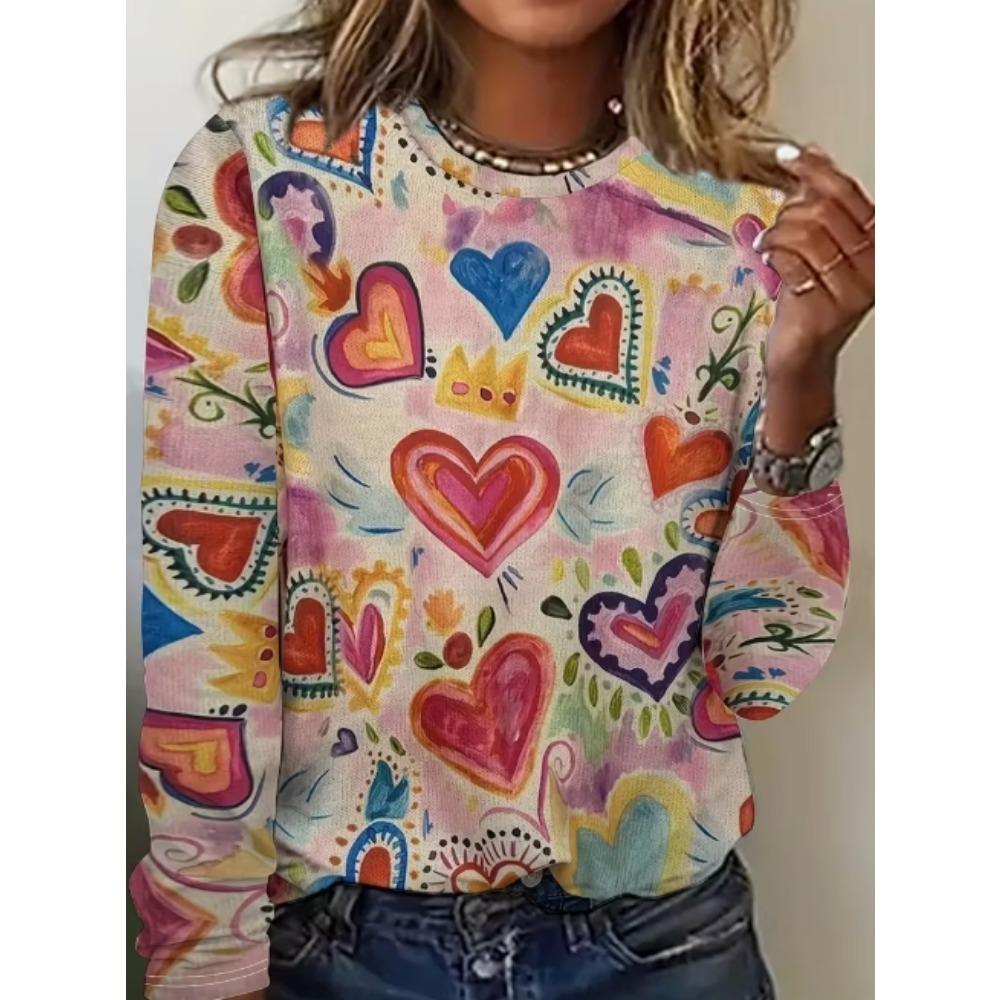Printed T-shirt Casual Long Sleeved Round Neck Top