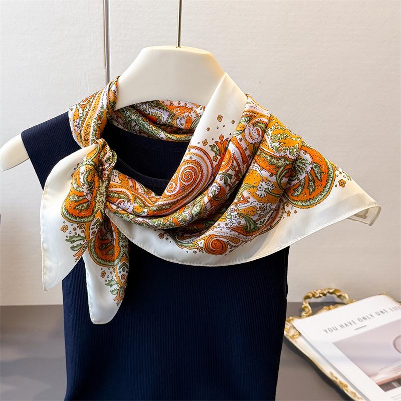 Exotic Printing Imitation Silk Scarf Square Scarf High-End Shawl Versatile Neck Small Square Scarf Headscarf