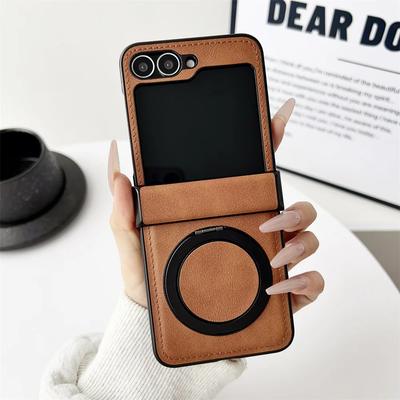 Магнитный вращающийся кронштейн Чехол для телефона для Samsung Galaxy Z Flip 6 5 4 Flip6 Flip5 Flip4 Flip3 5G Кожаная защитная крышка для шарнира