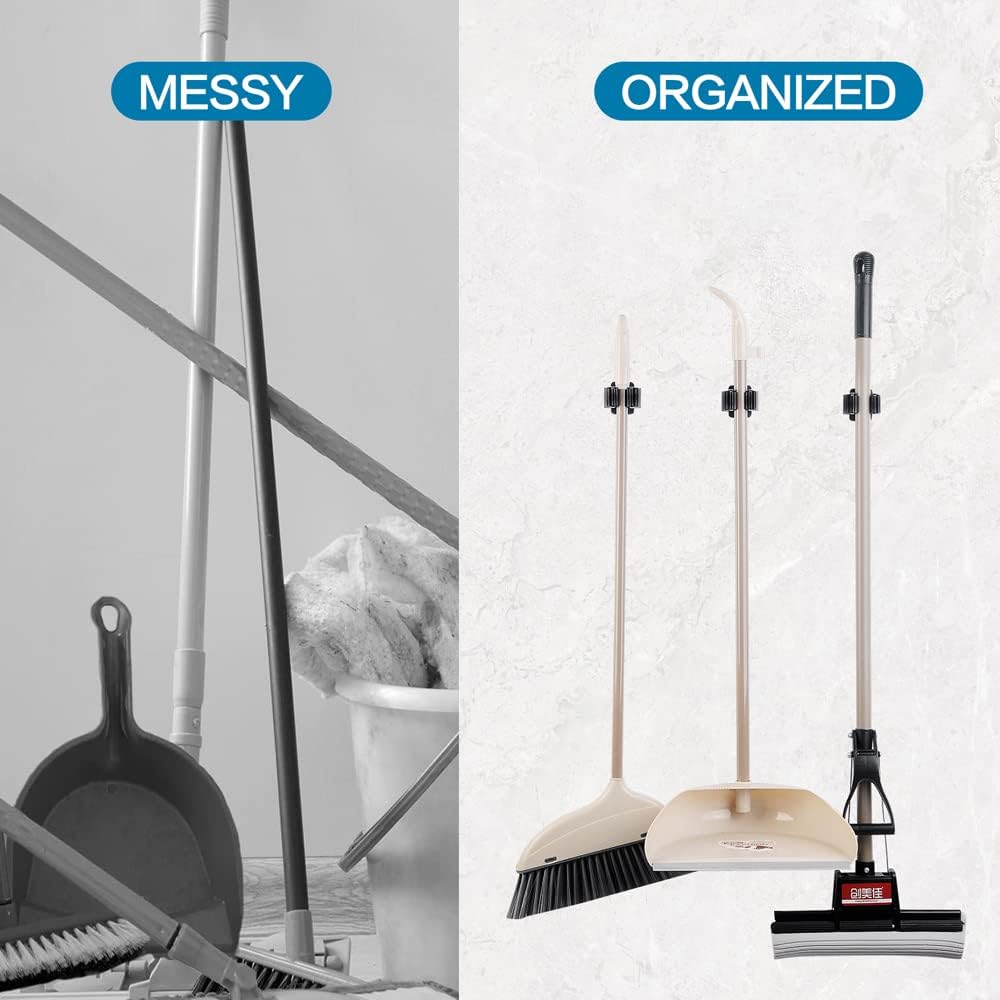 Stainless Steel Mop Holder Brush Broom Hanger Fixed Rack Kitchen Bathroom Garden Tool Organizer Wall Mounted with Screws Cup Holders 5