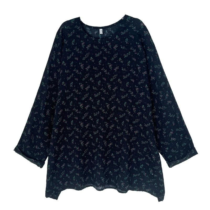 Хлопковая винтажная футболка с длинным рукавом оверсайз с цветочным принтом, повседневная свободная, топы, женская футболка на весну-осень