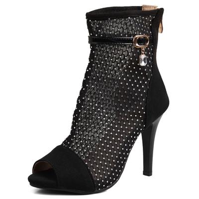 Сексуальные женские босоножки с открытым носком из флока и замши, дышащая сетка, молния, ремешок с пряжкой, тонкий высокий каблук 10 см, большие размеры 44 45 46