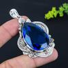 London Blue Topaz Gemstone Handmade 925 Sterling Silver Pendant 2.76" Y0u24