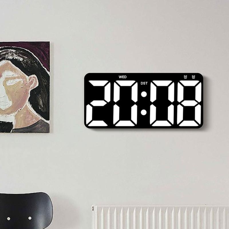 Digital Wall Clock With Large LED Display, Countdown Timer, Calendar, Thermometer, Adjustable Brightness