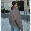 Casual Solid Single Breasted Wool Jacket Women Chic Lapel Long Sleeve Pleated Pocket Loose Coats Autumn High Street Overcoat